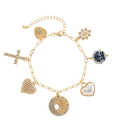 Gold Sun Pendant Charm Bracelet
