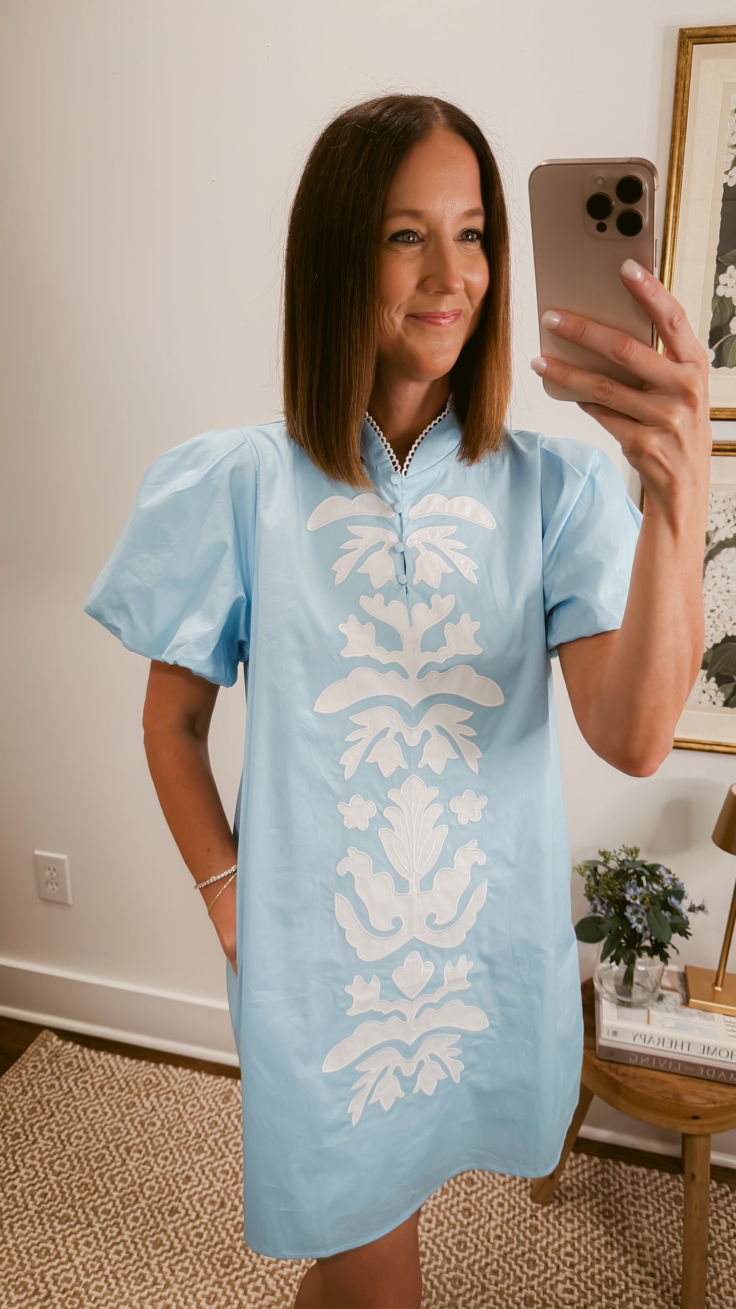 Waverly Appliqué Mini Dress in Blue