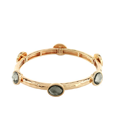 Black Diamond Oval Glass Station Bangle Bracelet