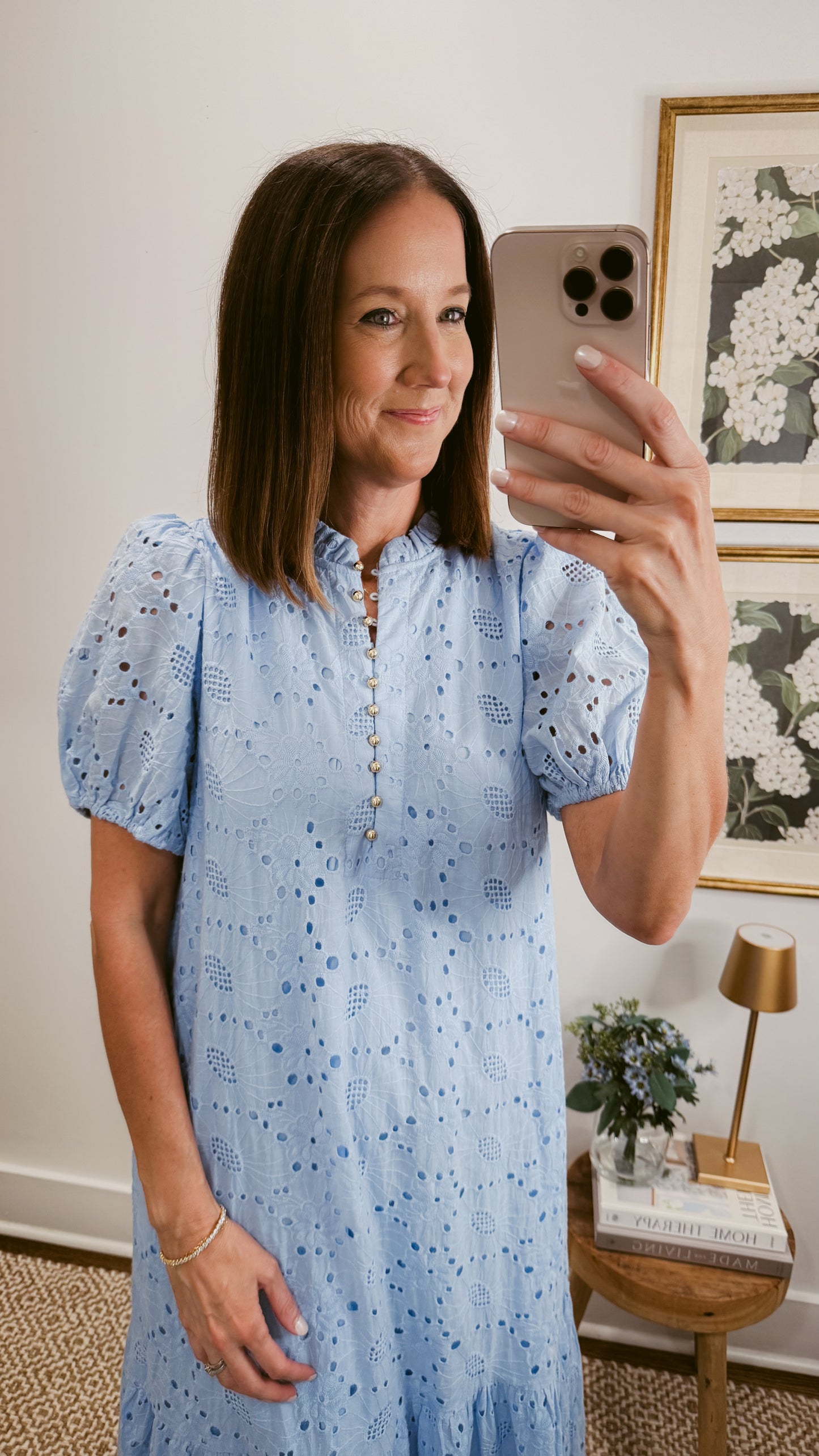 The Eyelet Midi Dress in Sky Blue