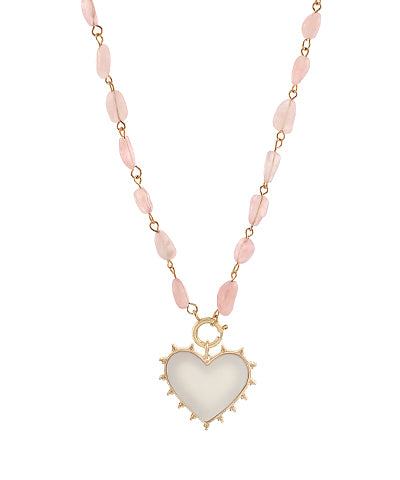 Rose Quartz and Gold Heart Pendant Necklace