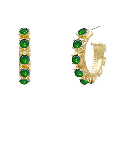 Dark Green Antique Dotted Stone Hoops