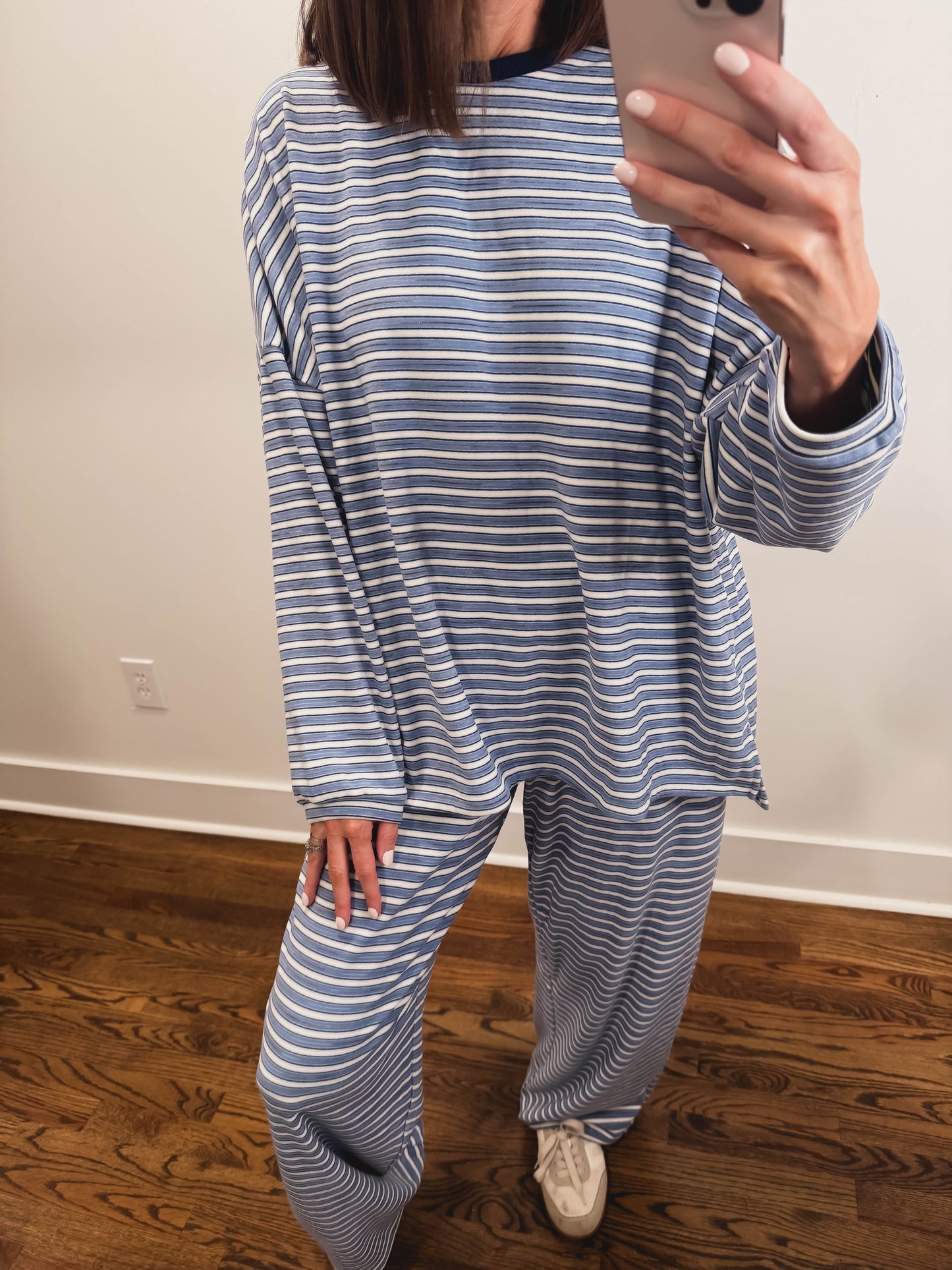 The Morgan Striped Oversized Long Sleeve Top in Blue