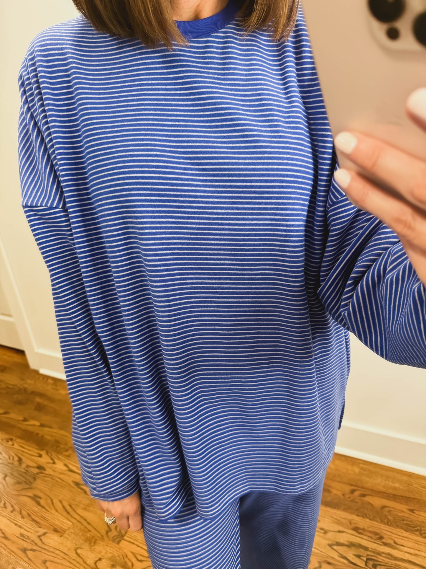 The Levi Striped Oversized Long Sleeve Top in Royal Blue