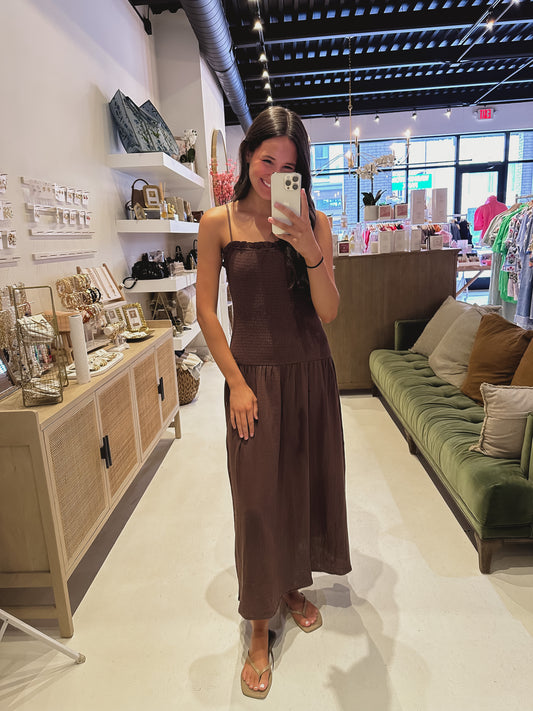 The Hazel Drop Dress in Brown