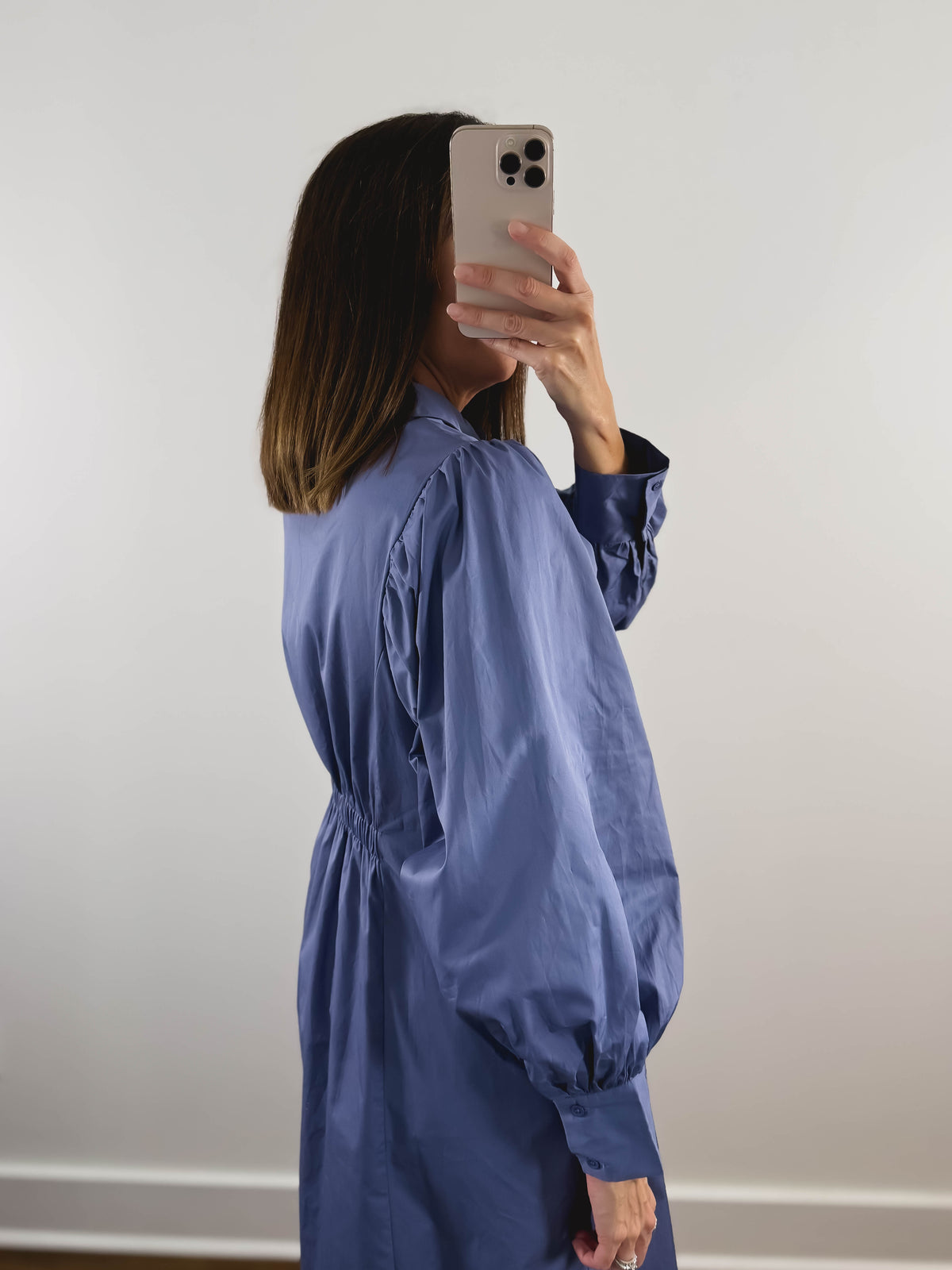 The Blue Whisper Dress | Dusty Blue Long Sleeve Midi Dress