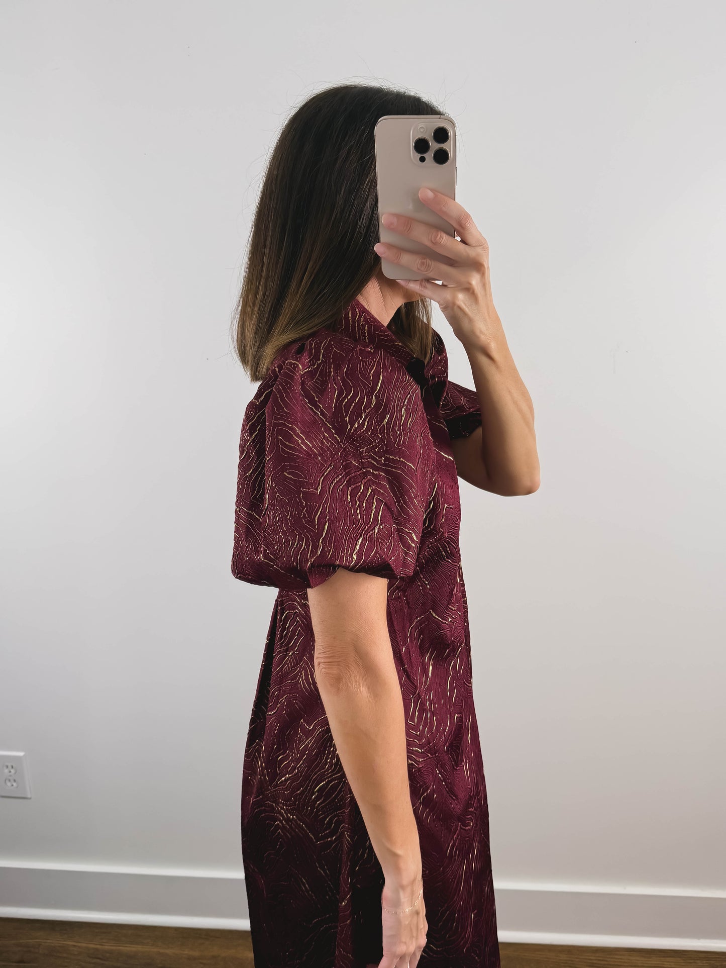 The Garnet Dress | Burgundy Wedding Guest Midi Dress