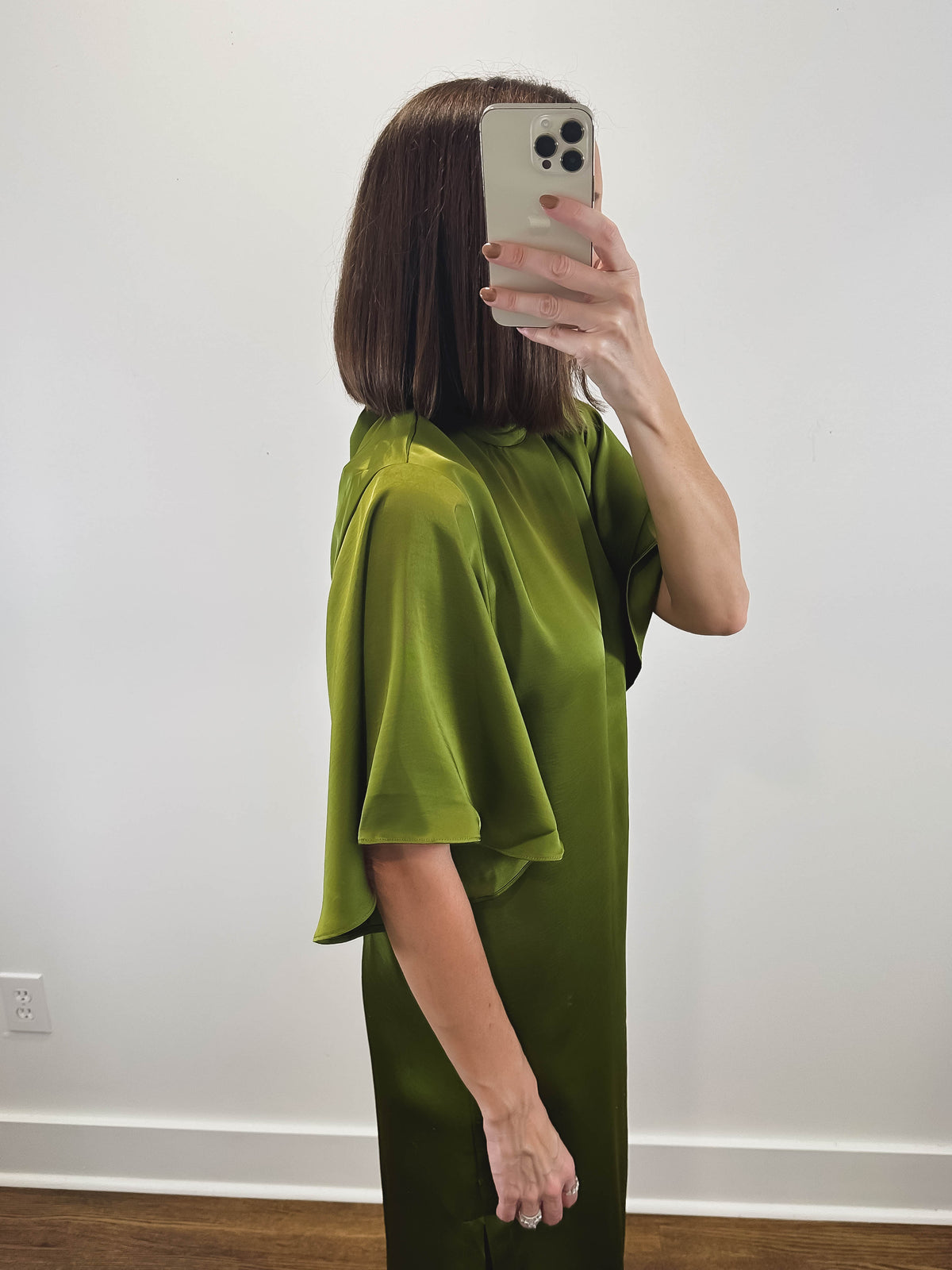The Bordeaux Dress | Green Satin Midi Dress