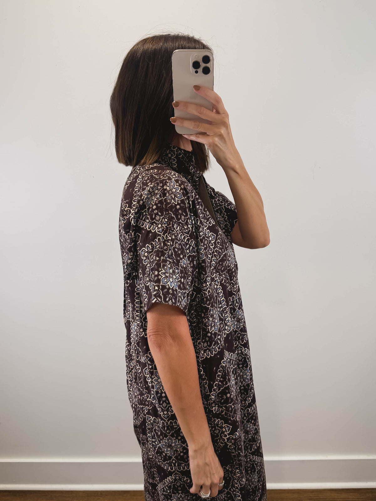 The Homestead Dress | Brown Paisley Midi Shirt Dress