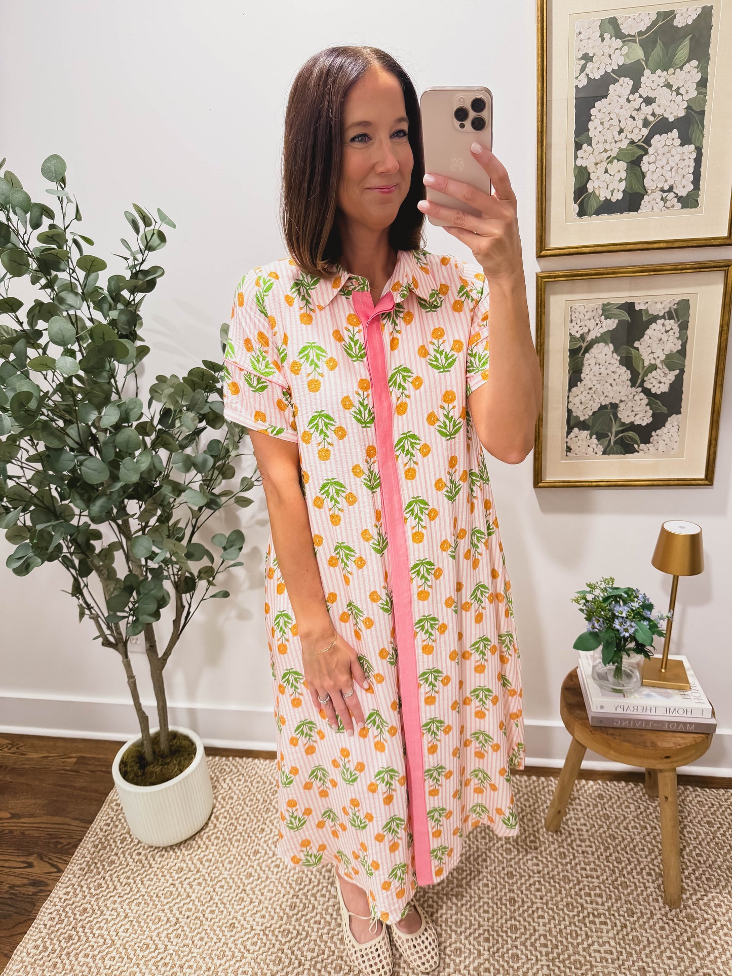 Marino Bloom Shirt Dress in Pink/Orange