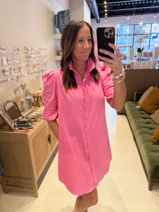 The Callie Ruffle Collar Shirt Dress in Pink