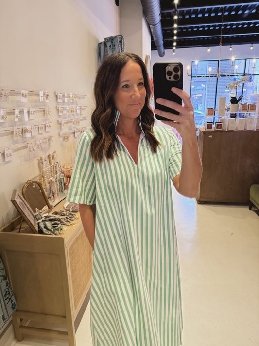 The Striped Seaside Picnic Dress in Seafoam Green