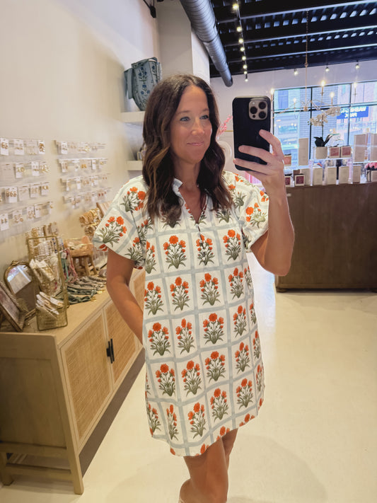 The Meadow Mosaic Dress in Blue and Orange