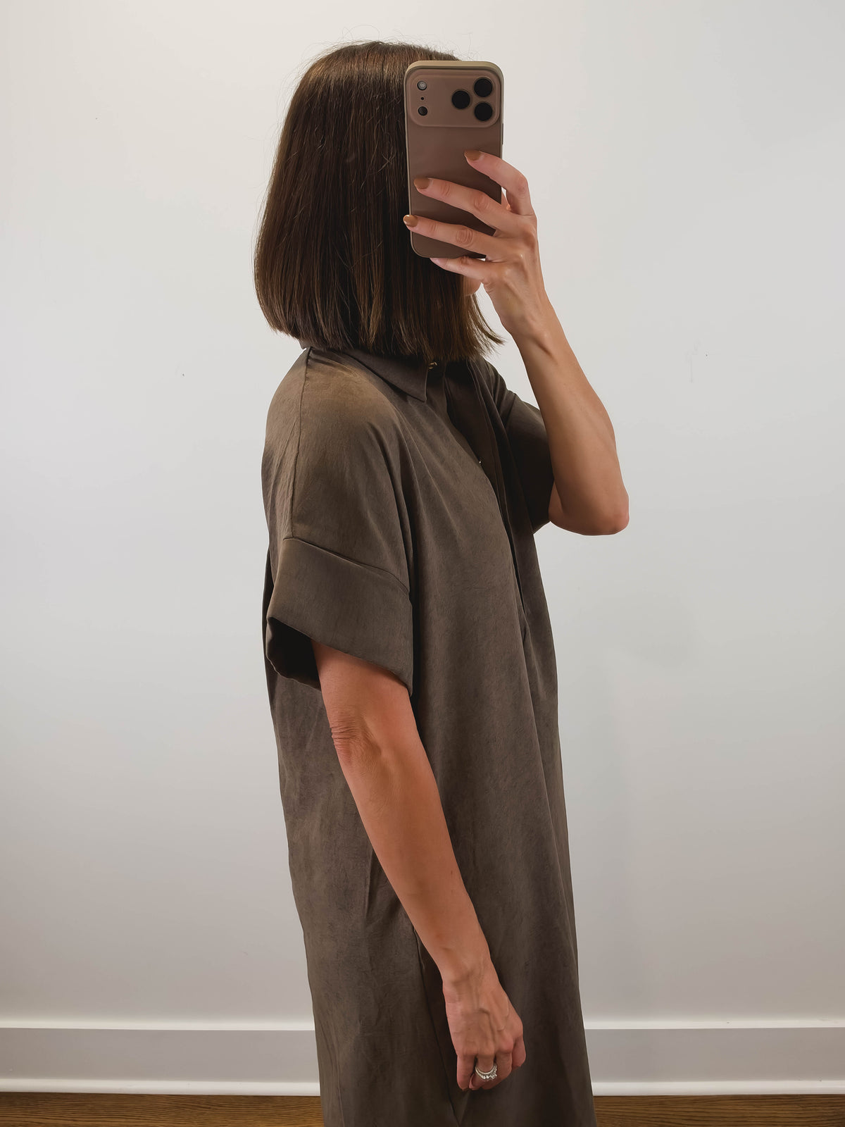The Driftwood Dress | Brown Collared Midi Shirt Dress