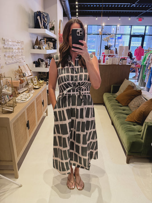 The Cider & Harbor Dress in Olive & Cream