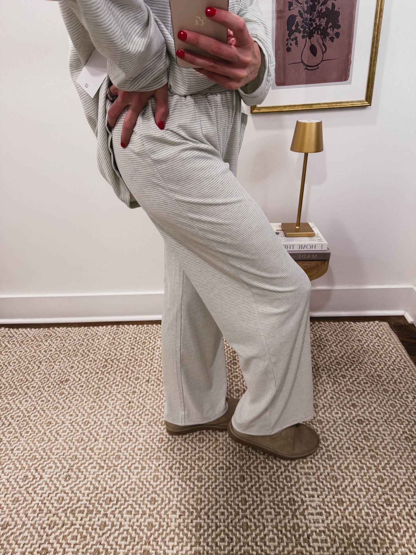 Striped Rib Lounge Pants in Baby Blue