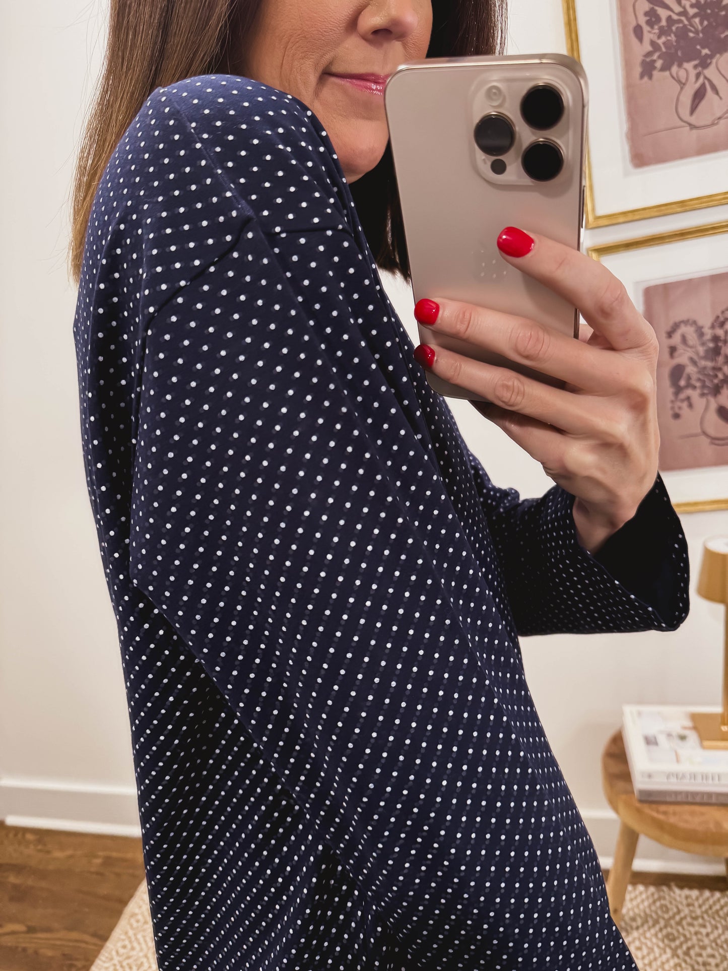 Navy Blue Dot Loungewear Long Sleeve Top