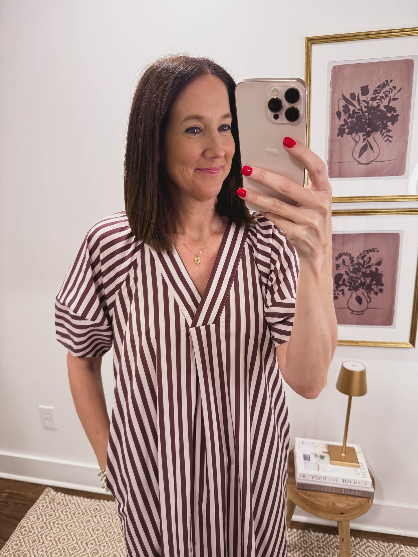 Brown Striped Lightweight Midi Dress