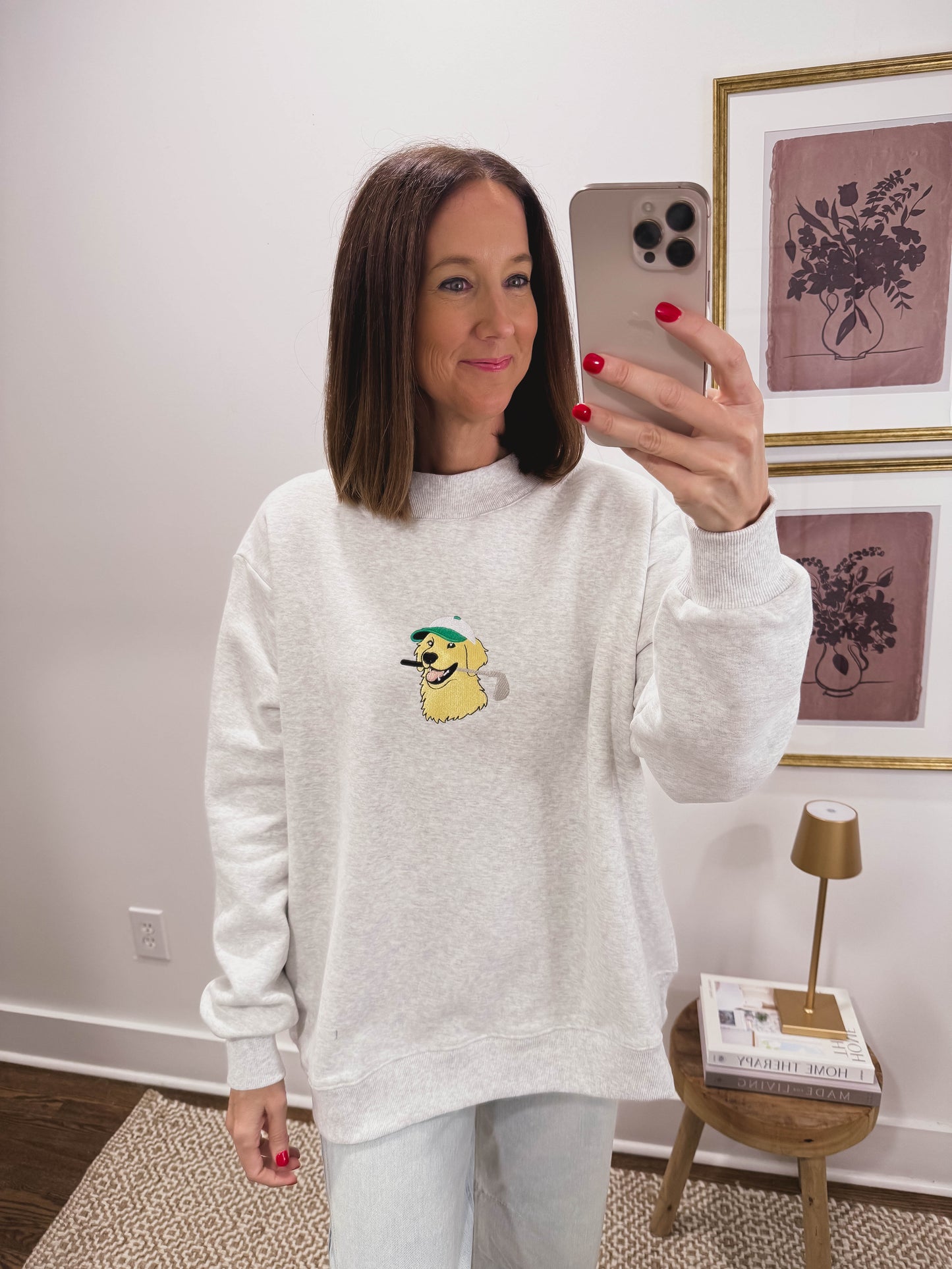 Golden Retriever Embroidered Mock Neck Sweatshirt