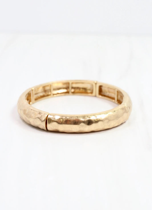Tandy Hammered Stretch Bracelet Worn Gold