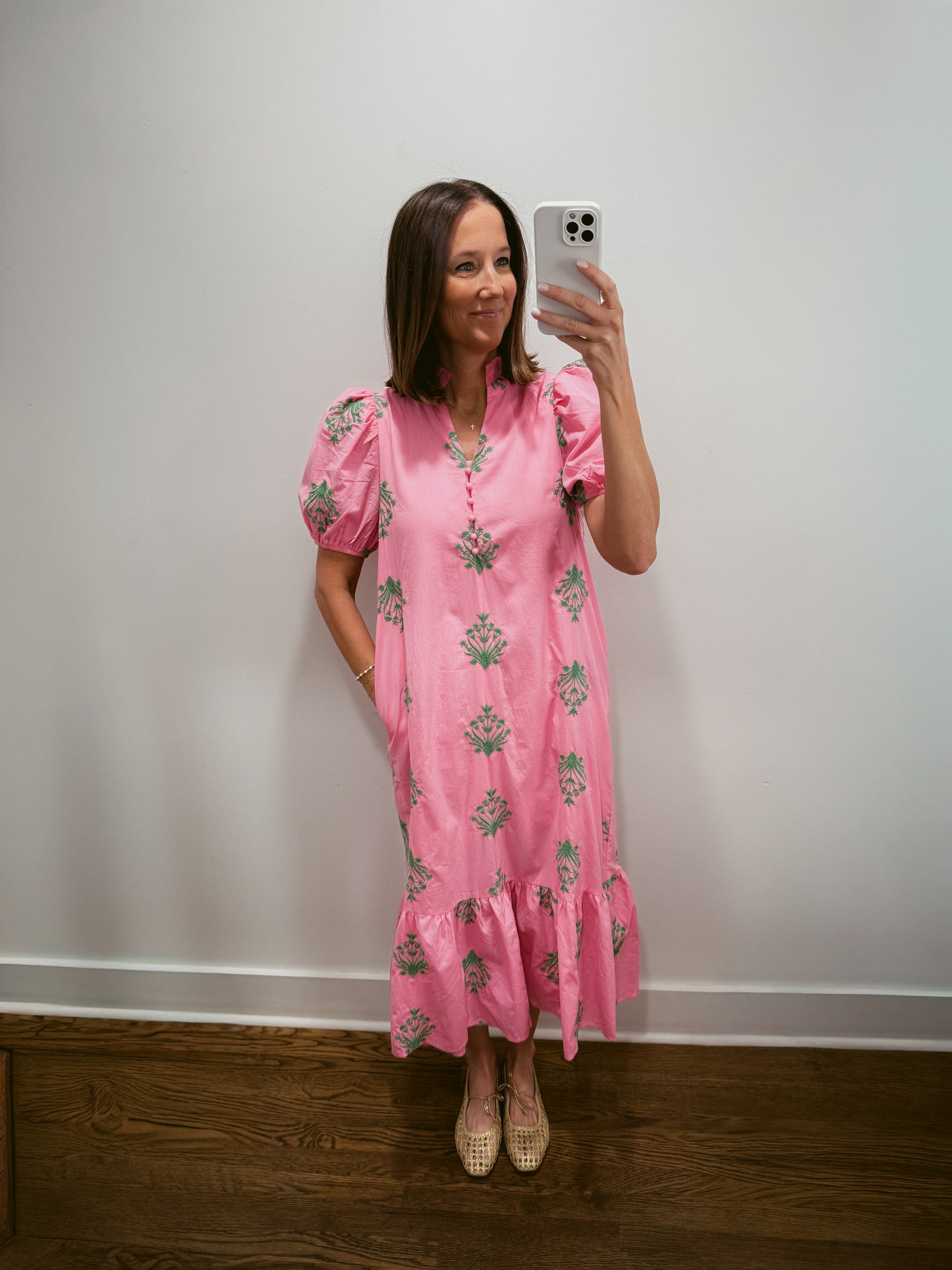 Pink Willow Ruffle Midi Dress
