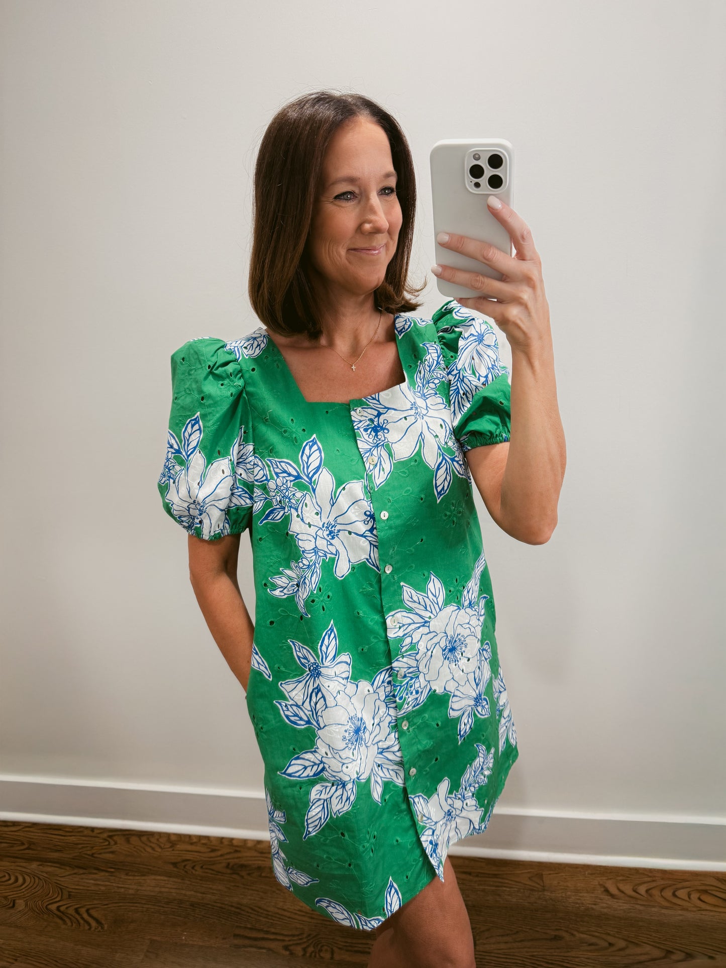 The Emerald Bloom Eyelet Mini Dress