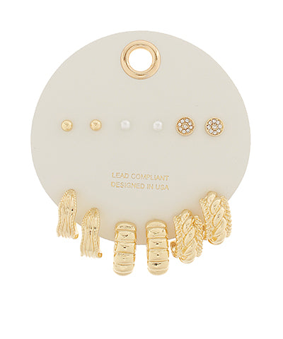 Gold Stud and Hoop 6 Pair Set