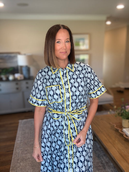 The Botanical Midi Dress in Navy