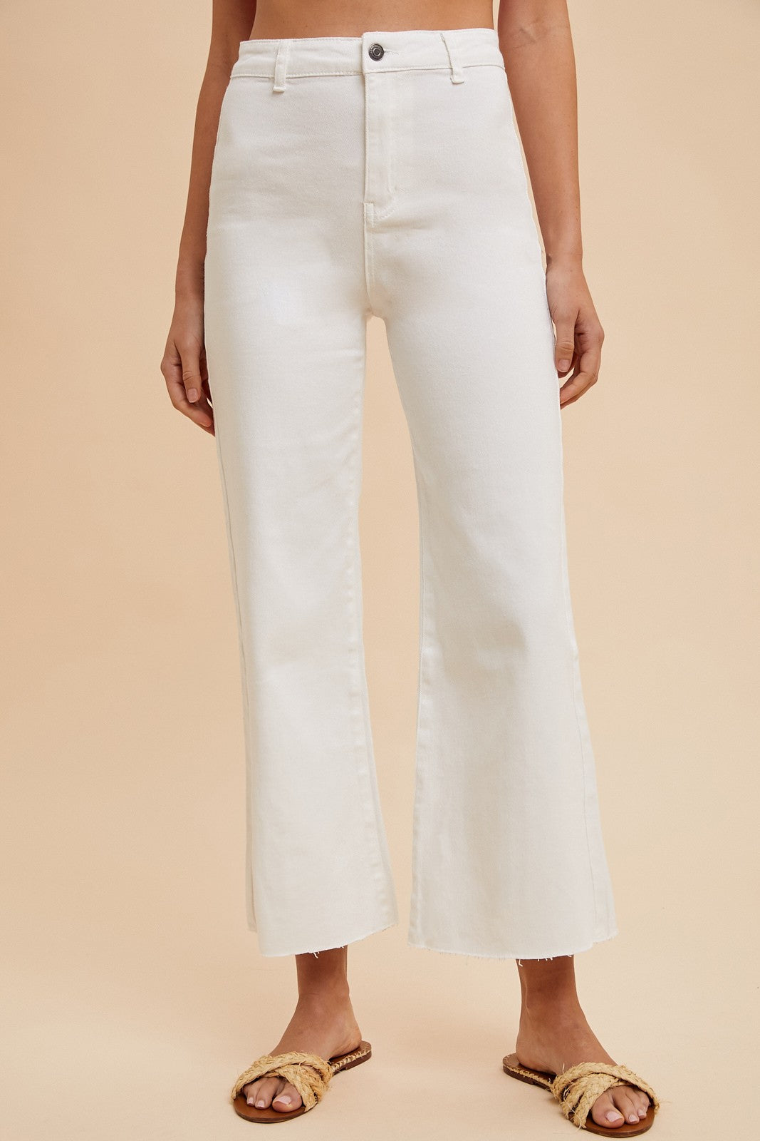 Cream High-Rise Wide Leg Jeans