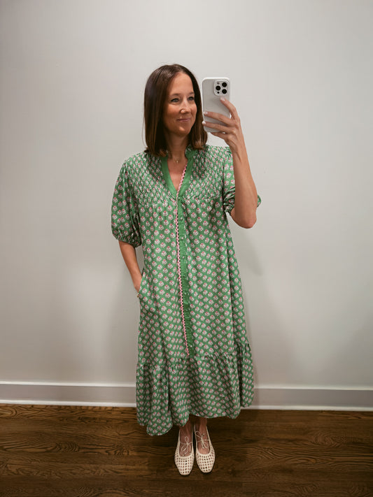 Emerald Blossom Midi Dress