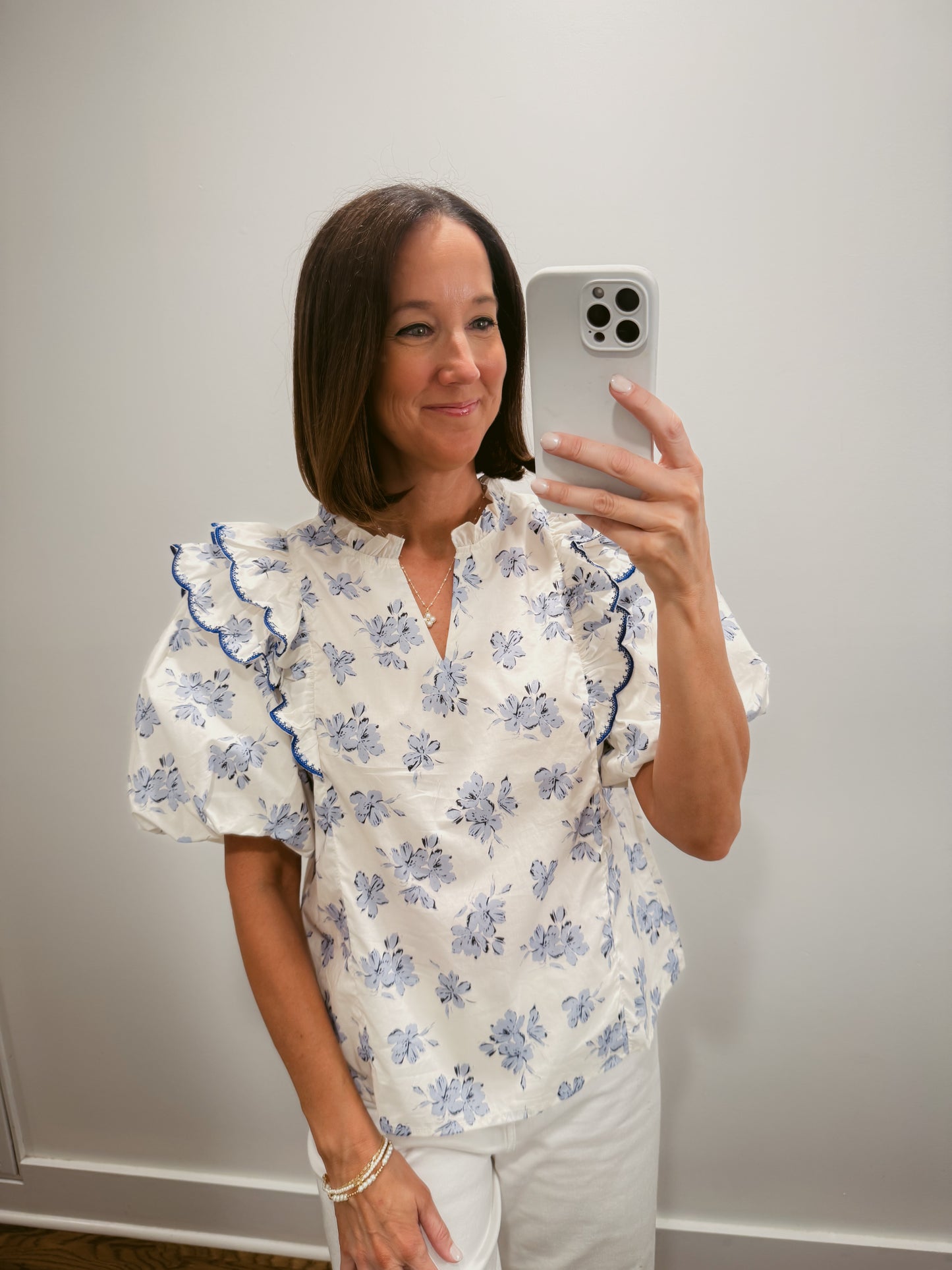 The Blue Bubble Sleeve Blouse