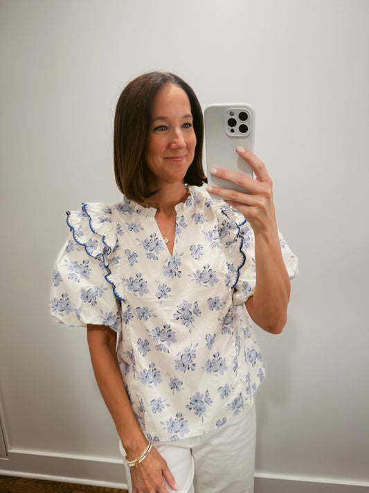 The Blue Bubble Sleeve Blouse