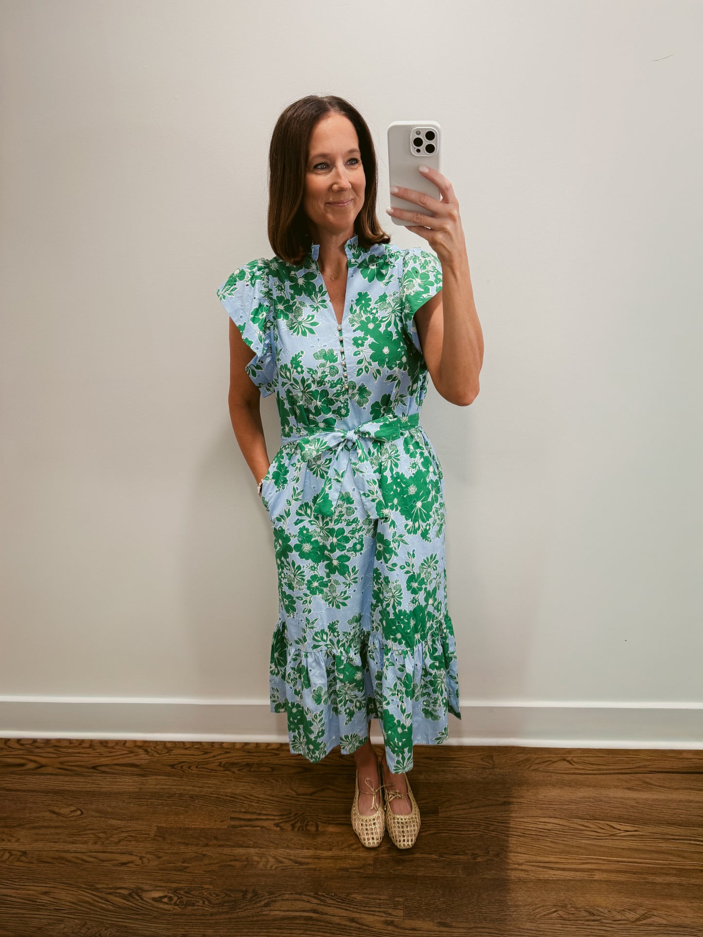 The Green Floral Eyelet Midi Dress