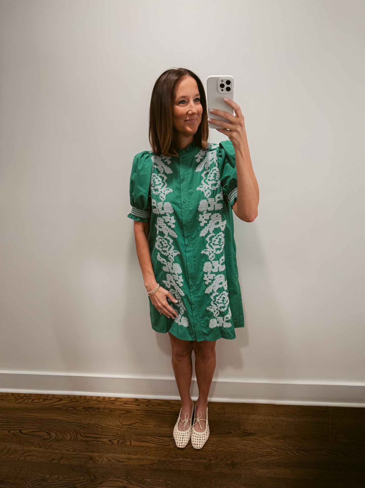 Emerald Embroidered Mini Dress