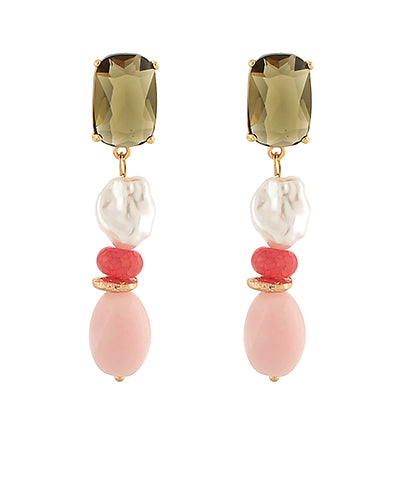 Pink and Green Linear Drop Earrings
