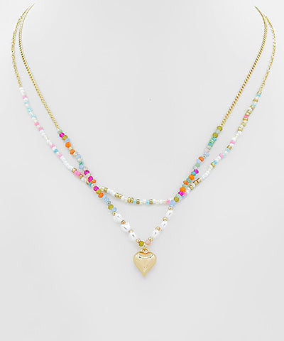 Multicolor Bead Double Chain Necklace