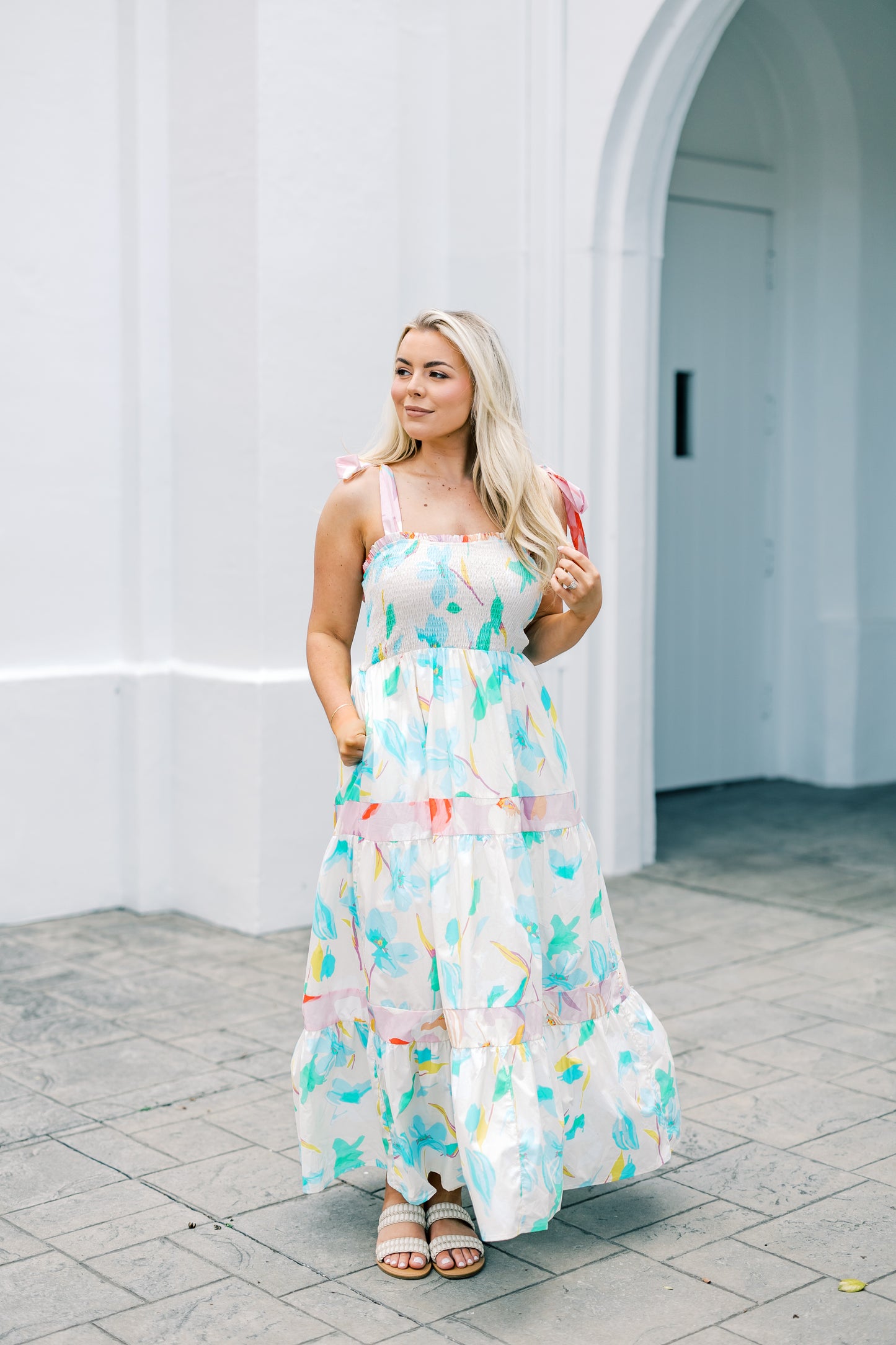 The Daphne Floral Print Smocked Maxi Dress