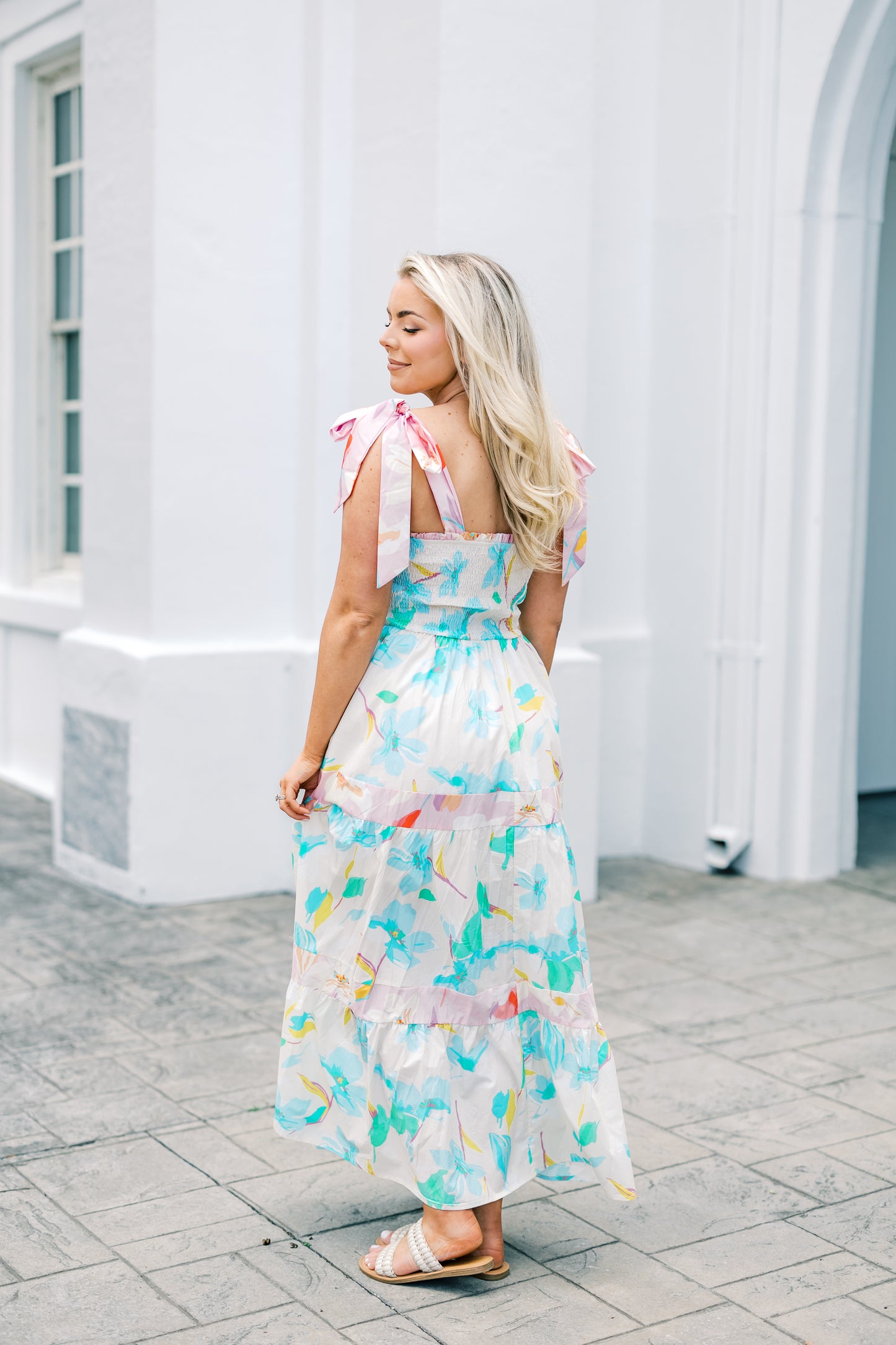 The Daphne Floral Print Smocked Maxi Dress