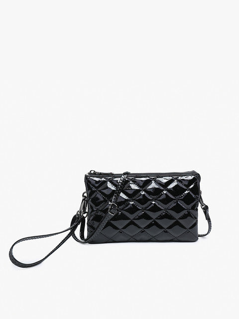 Riley High Gloss Quilted 3 Compartment Crossbody/Wristlet