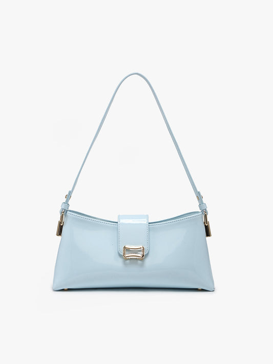 Caracas High Gloss Shoulder Bag w/ Flapover Snap Closure In Baby Blue