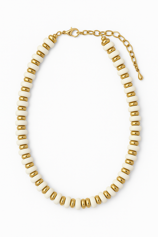 White and Gold Beaded Necklace