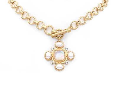 Large Gold Chain Link and Multi-Gem Pendant