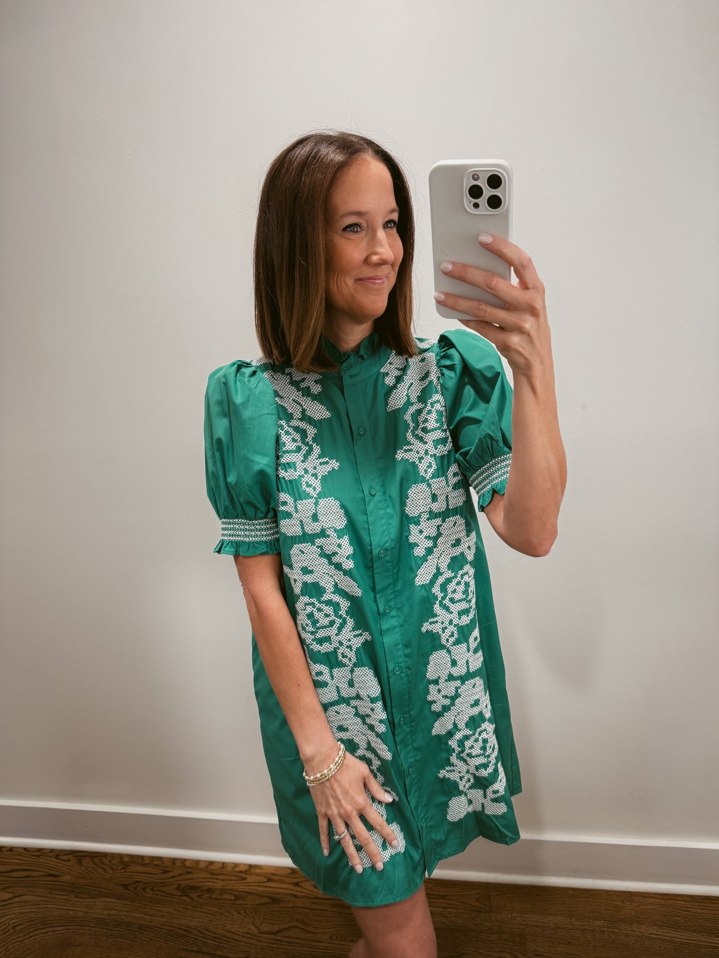 Emerald Embroidered Mini Dress