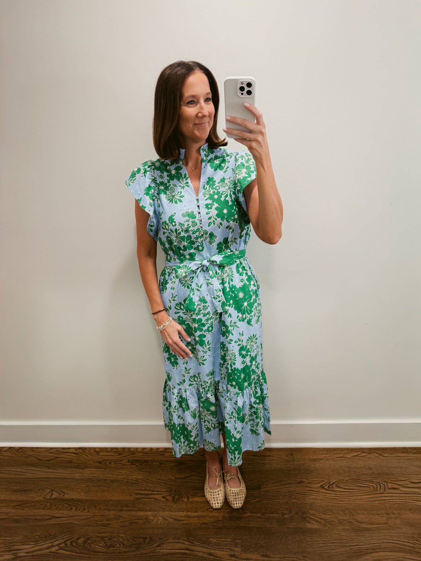 The Green Floral Eyelet Midi Dress