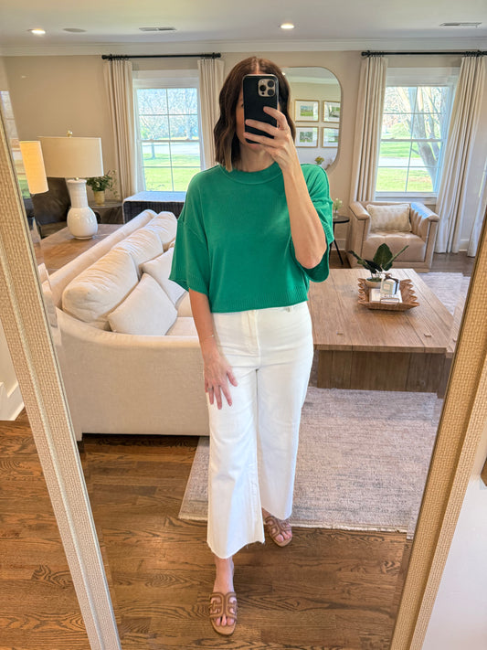 Cream High-Rise Wide Leg Jeans