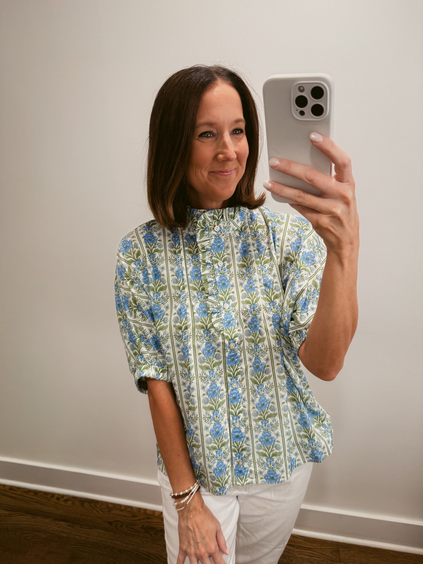 Blue Garden Ruffle Top