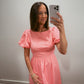 Pink Puff Sleeve Midi Dress