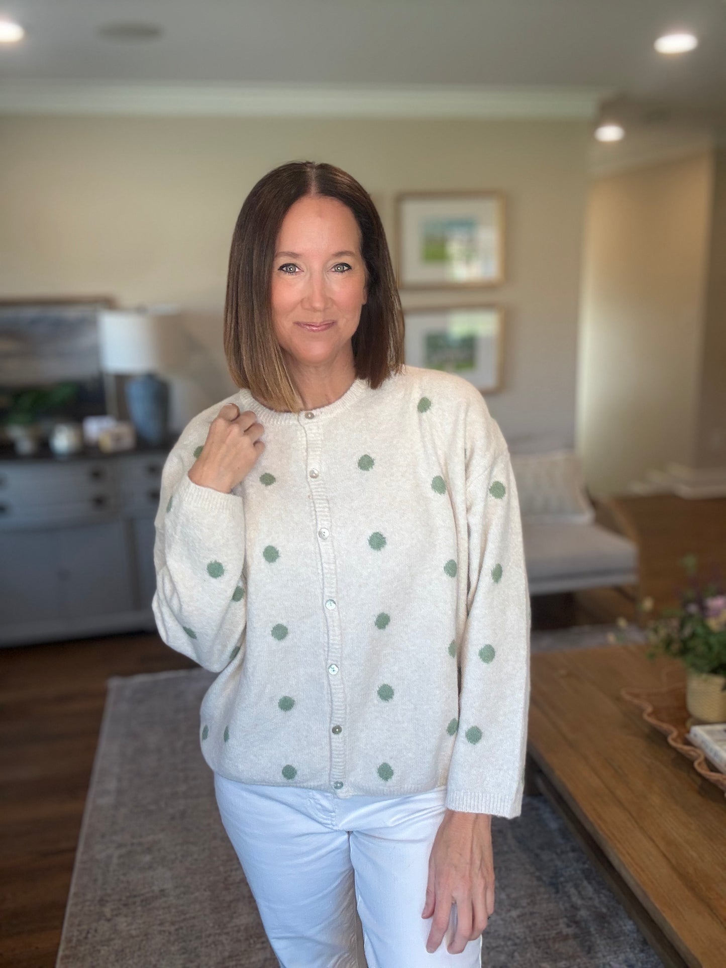 The Ivory and Sage Dot Cardigan