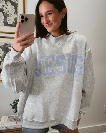 ***RESTOCKED*** Striped Oversized Mock Neck Jesus Sweatshirt