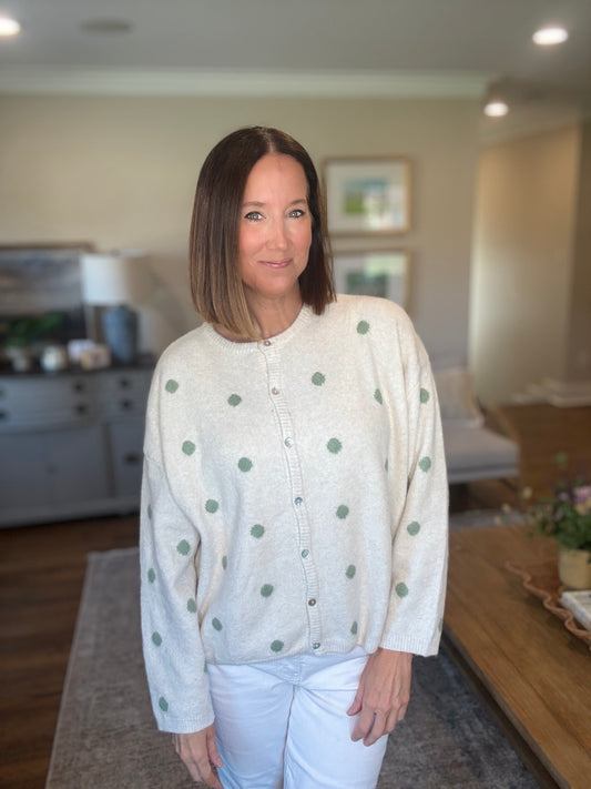 The Ivory and Sage Dot Cardigan